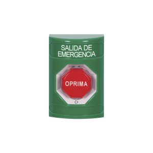 Botón de Salida de Emergencia , Texto en Español,  Acción Mantenida, Girar para Restablecer, LED de iluminación