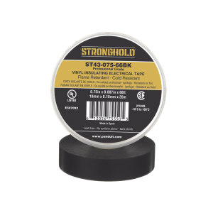 Cinta Eléctrica STRONGHOLD para Aislar, de PVC, Uso Profesional en Construcción Eléctrica, Grosor 0.18mm (7 mil), Ancho 19mm, y 20m Largo, Color Negro.