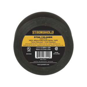 Cinta Eléctrica STRONGHOLD para Aislar, de PVC, Trabajo Pesado Eléctrico Industrial (Soporta UV, abrasión, agua, aceite y corrosión), Grosor de 0.21 mm (8.5 mil), Ancho de 38 mm, y 20 m de Largo, Uso Interior/Exterior, Color Ne