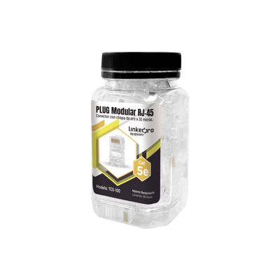 Bote con 100 Piezas de Plug Modular RJ45 Cat5e sin Blindaje, Chapado de Oro a 30 Micras para Durabilidad Extrema (TC5-100)