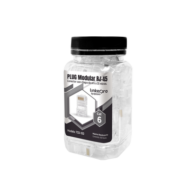 Bote con 100 Piezas de Plug Modular RJ45 Cat6 sin Blindaje, Chapado de Oro a 30 Micras para Durabilidad Extrema (TC6-100)