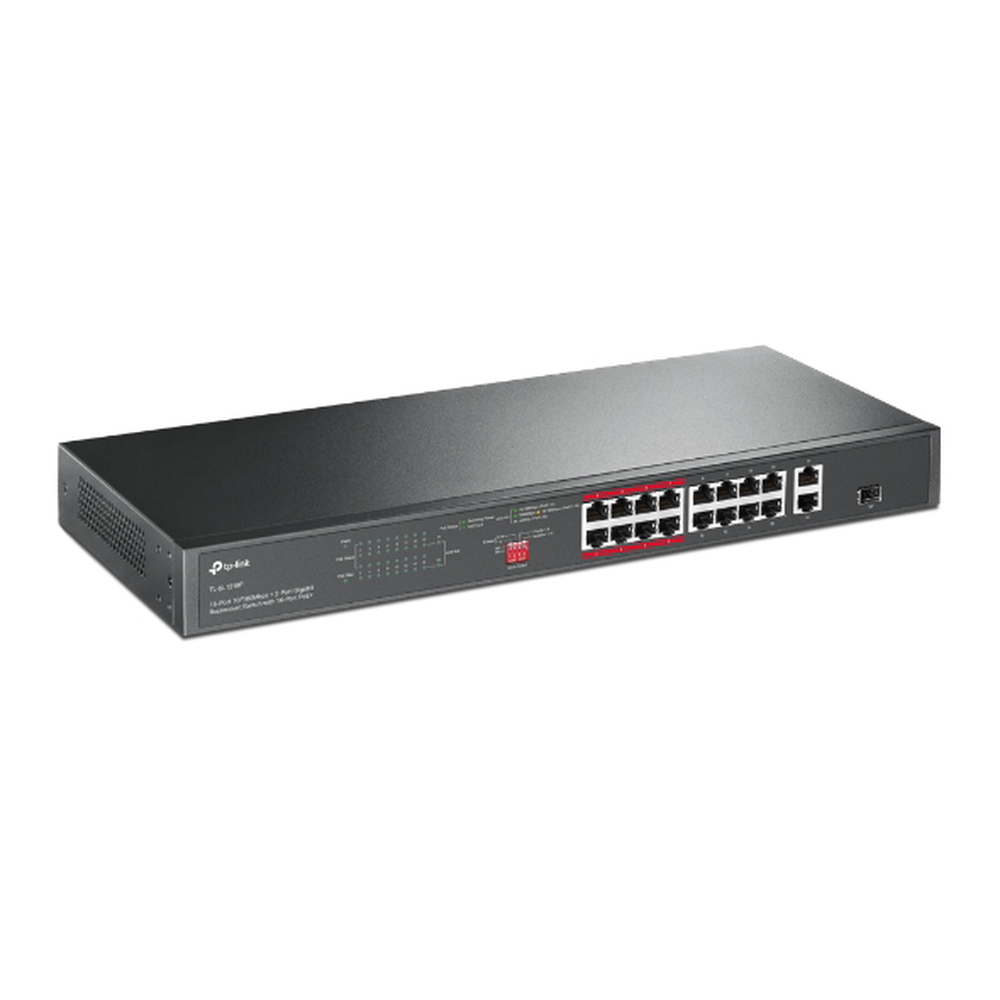 Switch PoE+ no Administrable 16 puertos 10/100 Mbps + 2 puertos 10/100/1000 Mbps + 1 puerto SFP, 8 puertos Extensor PoE (hasta 250 m), 150W, diseño para Vigilancia IP - Image 2
