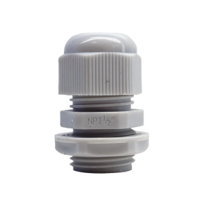 Conector Plástico Blanco Tipo Glándula para Rosca NPT 1/2"