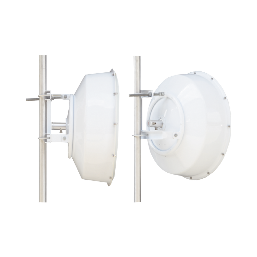 Antena direccional de alta resistencia, Ganancia 30 dBi, (4.9 -6.4 GHz), Plato hondo para mayor inmunidad al ruido, Conectores N-Hembra, Montaje incluido.