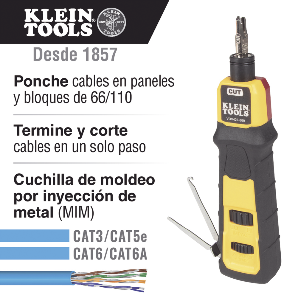 Herramienta Ponchadora de Impacto con Cuchilla para Paneles y Bloques de 66/110. Termina y Corta Cables CAT3, CAT5e y CAT6/6A en 1 paso - Image 5