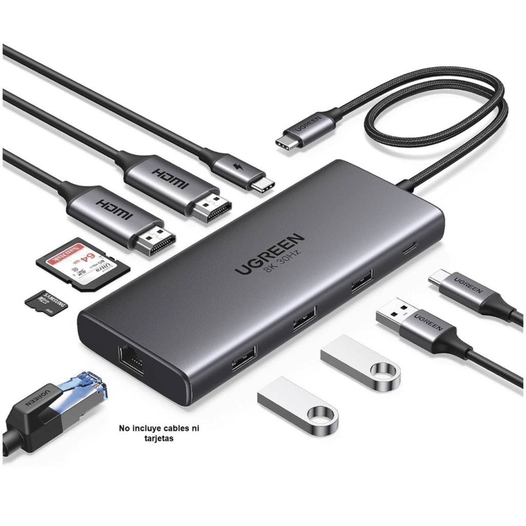 Docking Station USB-C Hub 10 en 1 UGREEN Revodok Pro 210 / Dual HDMI 4K 60Hz y 8K 30Hz / 3 Puertos USB-A + USB-C 3.0 / Carga PD 100W / Ethernet Gigabit 1000M / Lector Tarjetas SD y TF / Compatible Windows y macOS - Image 2