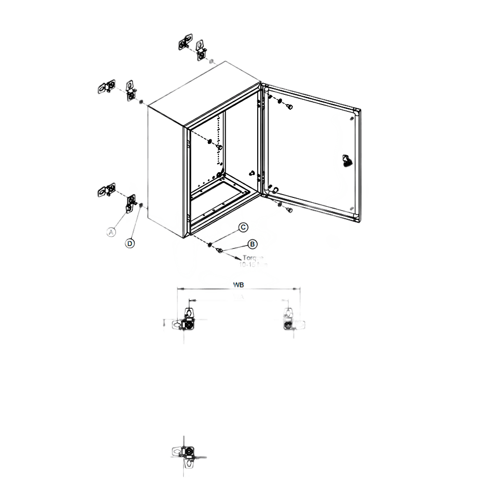 Soporte de Montaje en Pared para Gabinetes NEMA / Brackets Externos AW / Acero Suave Zincado 3 mm / 36x76x21 mm (1.42x2.99x0.83 in) / Incluye 4 Unidades con Accesorios / Mantiene Protección NEMA / IP - Image 2