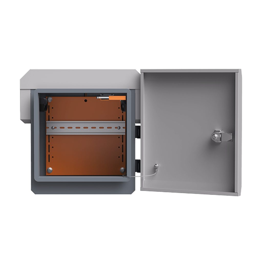 Gabinete de Acero Ventilado para Exterior 250 x 250 x 180 mm con Rieles DIN y 4 Placas Laterales para Montaje de Equipos por Fuera - Image 2