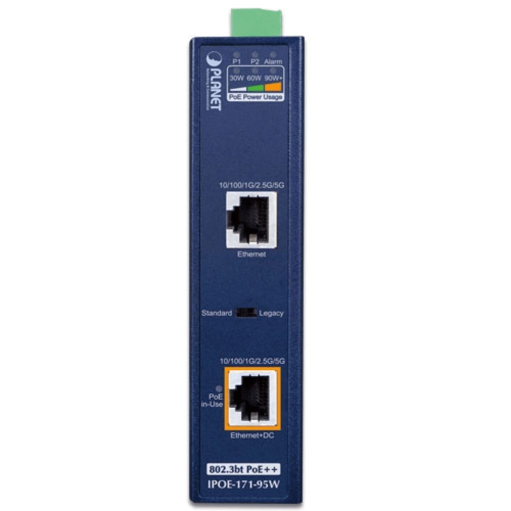 Inyector Industrial, Multi-Gigabit 802.3bt PoE++ / 95W / 2 Puertos RJ45 / 10M/100M/1G/2.5G/5Gbps / IP30 / -40 a 75°C / Montaje en Riel DIN o Pared - Image 2