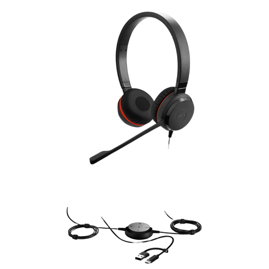 Jabra Evolve 30 II Duo con conexión USB C/A y 3.5mm, micrófono con cancelación de ruido y controlador en el cable con botones e indicadores LED (5399-829-369)) - Image 2