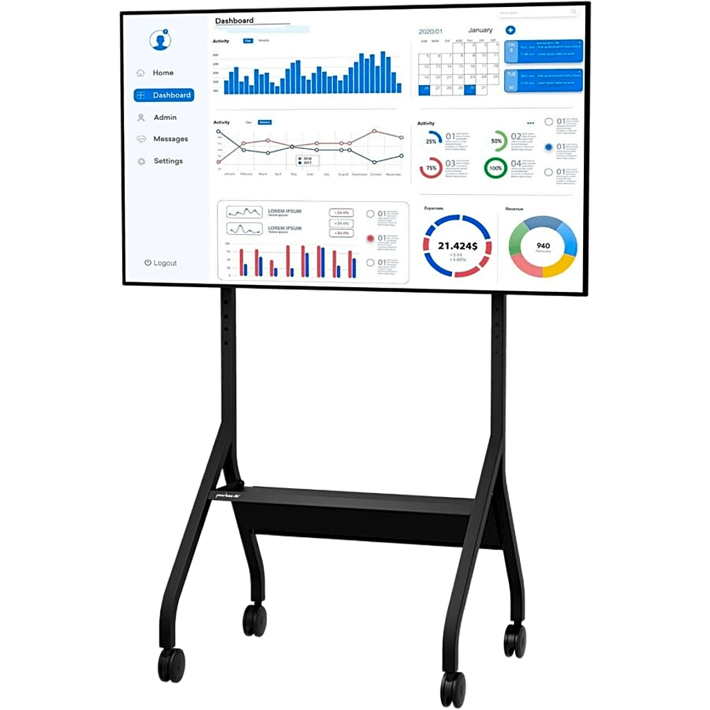 Carro Móvil para Pantalla Plana / 43" a 75"+ Displays / Altura Ajustable 49.8"-65.8" (126.5-167.1 cm) / Capacidad 150 lb (68 kg) / 4 Ruedas Dobles 4" (102 mm) / Gestión de Cableado Interno / Estructura Tubular / Incl - Image 2