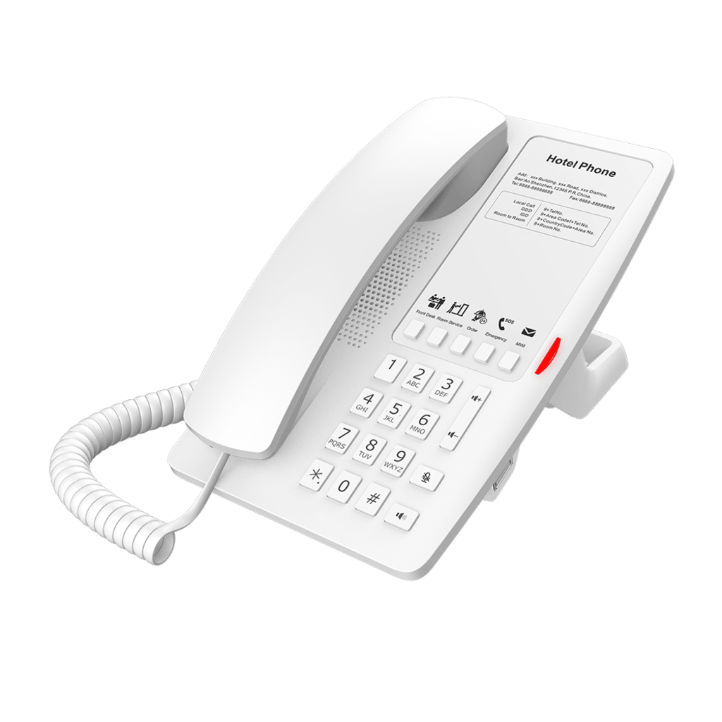Teléfono IP Hotelero / 2 Líneas SIP / 5 Teclas Programables / Puerto USB-A de Carga / PoE 802.3af / Diseño Blanco / Audio HD Manos Libres - Image 3