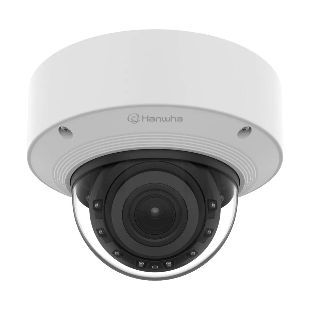 Cámara Domo AI 8 Megapíxeles / Motorizado 4.4-9.3 mm 2.1x / Dual NPU / IR 50 m (164 ft) / IP52 IK10 / Analítica Avanzada IA / extremeWDR 120 dB / Wisenet 9