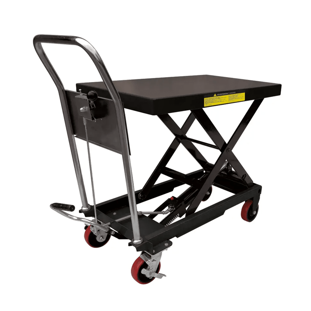 Mesa Elevadora Hidráulica / Capacidad 300 kg a 1 t / Ruedas de Poliuretano / Sistema Hidráulico con Freno / Soporte de Tijera / Ideal para Cargas Medias y Pesadas