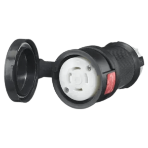 Conector Hembra con Bloqueo de Media Vuelta / 30 A 480 V CA / 3 Polos Trif?sico / NEMA L16-30R / Terminal de Tornillo / Cubierta Herm?tica Negra / Color Blanco y Negro.