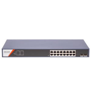 Switch PoE+ / Administrable / 16 Puertos 1000 Mbps PoE+/ 2 Puertos SFP / Configuración Nube desde Hik-PartnerPro / Modo Extendido hasta 300 Metros / 230 W