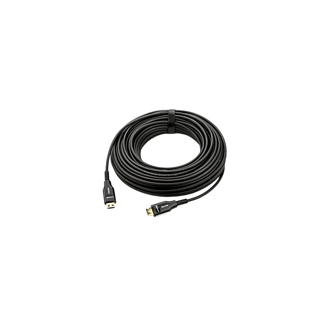 Cable Optico HDMI Híbrido | 4K@60Hz 18 Gbps | 20 m | Fibra OM3 + Cobre | LSHF | Bañado Oro 24K | HDCP 2.2 | HDR | ARC | CEC