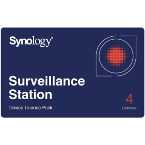 Licencias de Dispositivos de Vigilancia Synology | Paquete de 4 Licencias | Compatibilidad con Cámaras IP, Módulos de E/S, Altavoces IP | Gestión Centralizada CMS | Licencias Predeterminadas Incluidas.