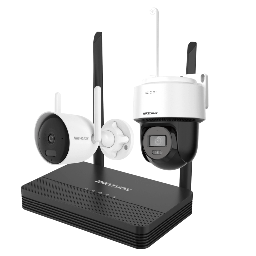 Kit IP Inalámbrico 4 Megapixel / NVS 4 Canales / 1 Cámara Bala Exterior + 1 Cámara Turret Interior con Lente 2.8 mm y Dual Light / Audio Bidireccional (Micrófono y Bocina) / Soporta Micro SD de 512 GB