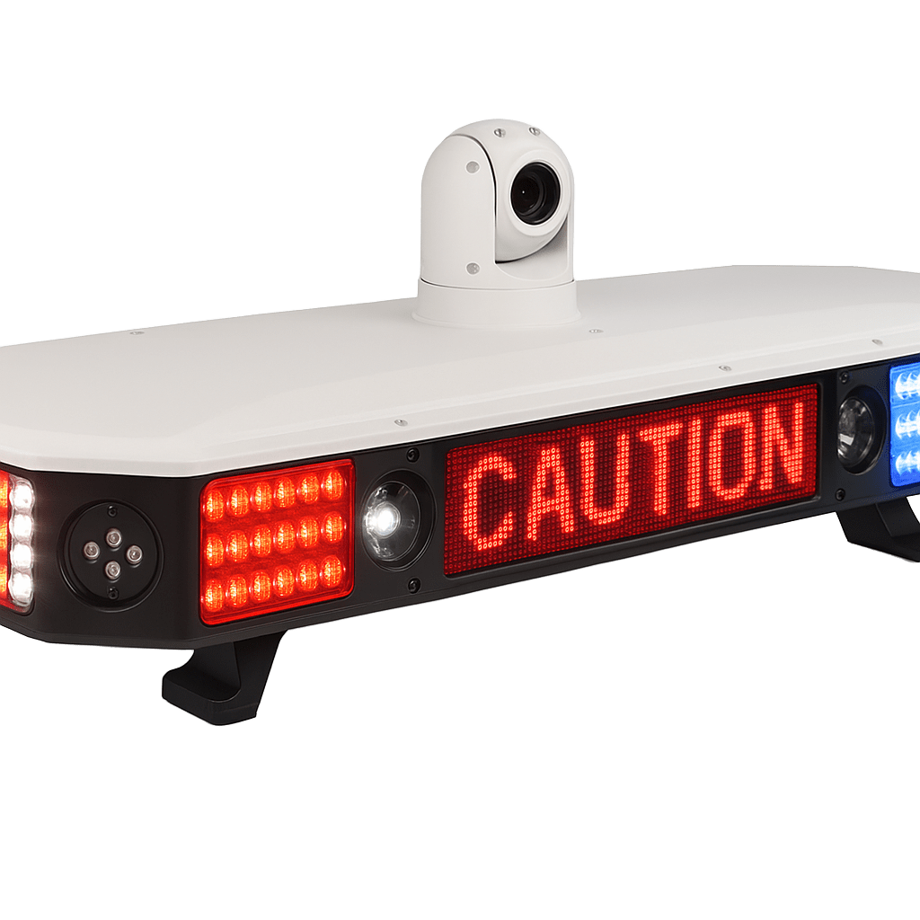 Sistema Inteligente de Luces de Policía PL100 / 8 Cámaras HD AI / Reconocimiento Facial y Placas / 4G/5G / Sirena 100W / Pantalla LED / Cumple GB 13954-2009