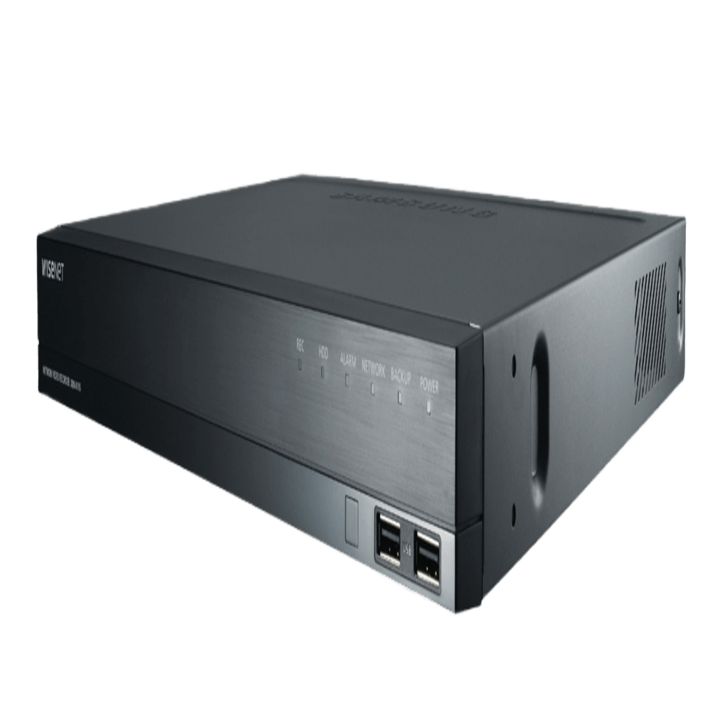 NVR 32 Megapíxel / 8 canales / 8 puertos PoE+ / H.265 & WiseStream / P2P Wisenet / Entradas y Salidas de Alarma