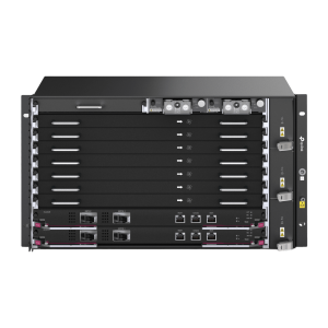 Chassis Optical Line Terminal (OLT) / 7 Slots de Servicio / 160 Gbit/s por Slot / GPON 2.5Gbps + XGS-PON 10Gbps / Gestión Centralizada DPMS / 1:256 Split Ratio / Dual Main Control Redundante / L2+L3 Avanzado