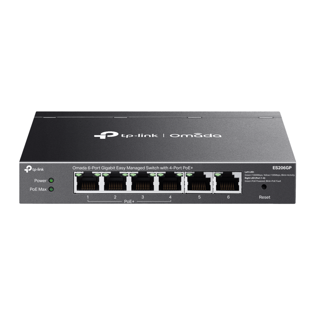 Switch Omada 6 Puertos Gigabit / 4 Puertos PoE+ 65W / Gestión Cloud SDN / Sin Ventiladores / QoS / VLAN / IGMP Snooping / 250 m PoE
