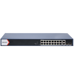 Switch Gigabit PoE+ / Monitoreable / 16 Puertos 1000 Mbps PoE+ / 2 Puerto 1000 Mbps de Uplink / 2 Puerto SFP /  Configuración Nube desde Hik-PartnerPro / Modo Extendido hasta 300 Metros / 125 Watts