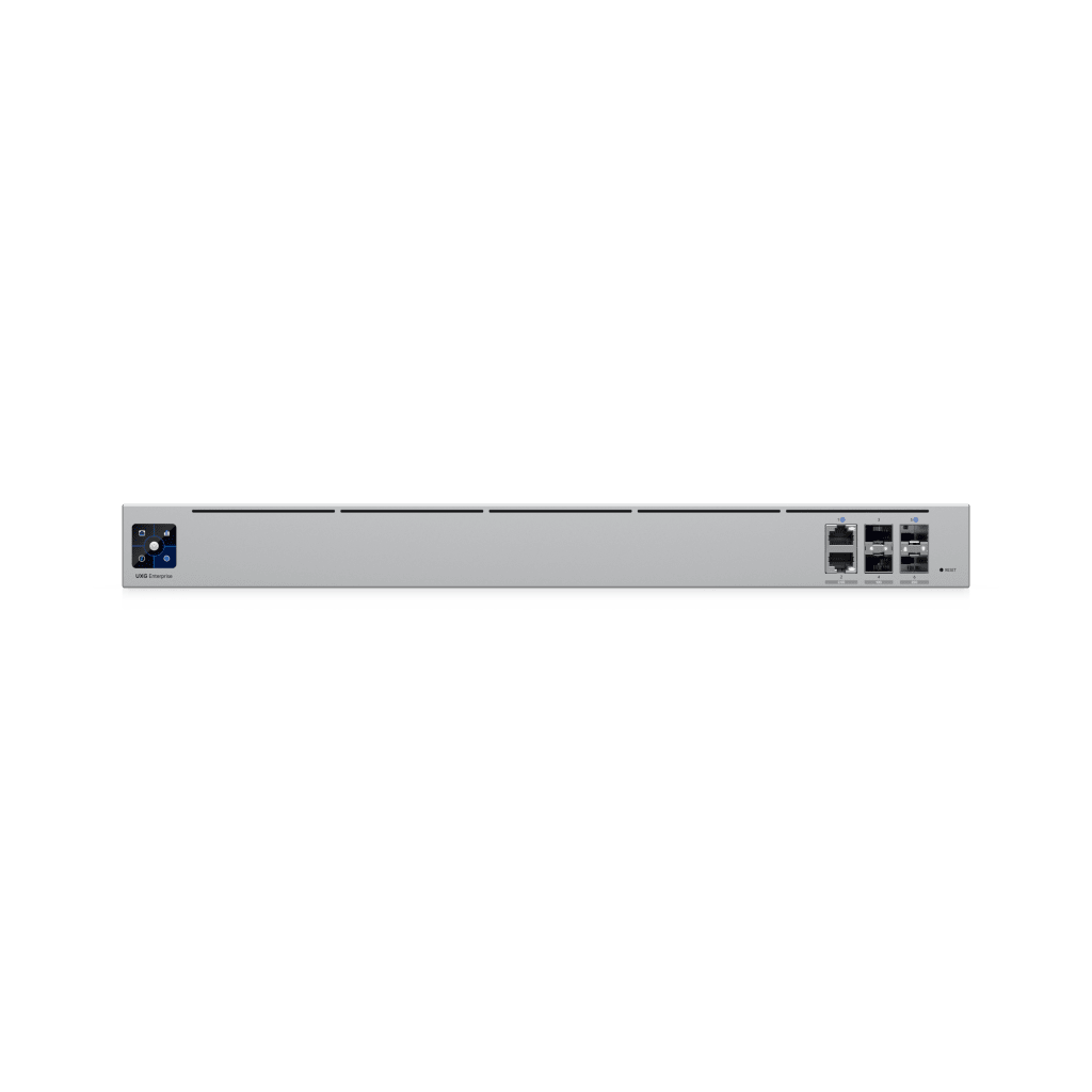 UniFi Enterpirse Router Empresarial de Alto Rendimiento / 12.5 Gbps IDS/IPS / Firewall de Capas Aplicativa / 5 Puertos WAN Máx. (1x25G SFP28, 1x2.5 GbE RJ45) / Conexión VPN Avanzada / Redundancia PSU Hot-Swappable / Montaje en Rack 1U