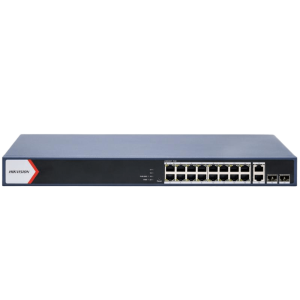 Switch PoE+ / Administrable / 16 puertos 1000 Mbps PoE+ / 2 Puertos 1000 Mbps Uplink / 2 Puertos SFP de Uplink /  Configuración Nube Hik-Partner Pro / Modo Extendido hasta 300 metros / 230 W
