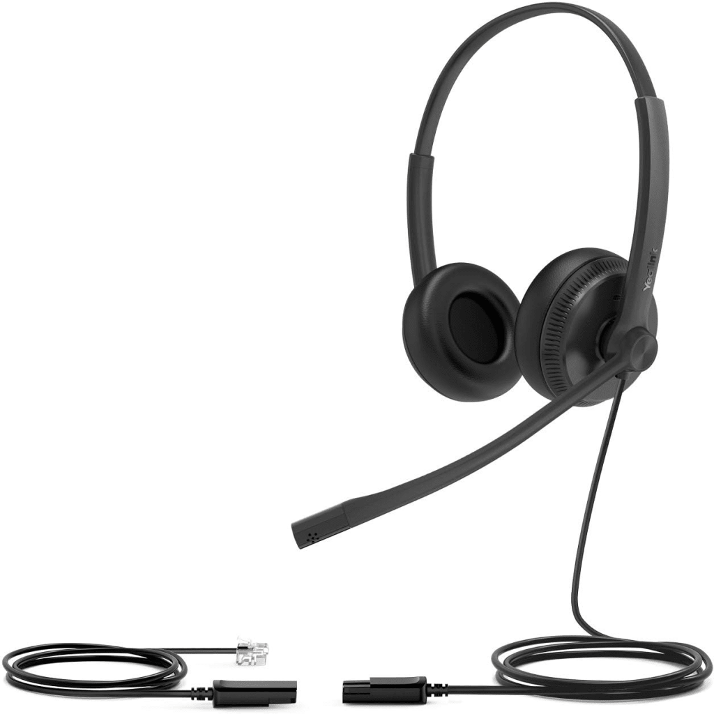Diadema Alámbrica YHS34 Dual de Yealink QD a RJ9 con Almohadillas de Cuero