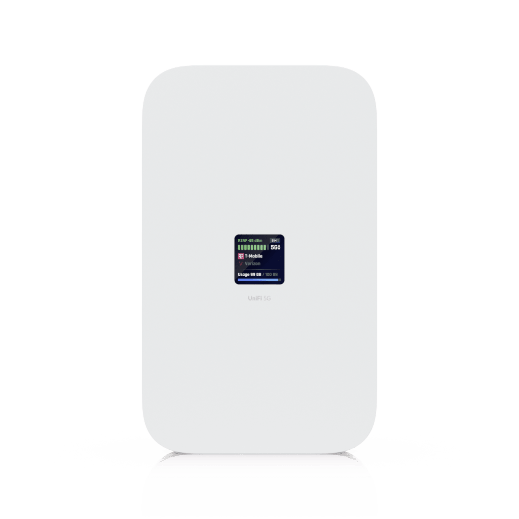 UniFi Módem 5G de Alto Rendimiento Hasta 3.4 Gbps para Implementaciones UniFi, Adopción Instantánea por Puerto PoE, Configuración Automática, Doble SIM/eSIM y Failover Inteligente