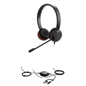 Jabra Evolve 30 II Duo MS con conexión USB C/A y 3.5mm, micrófono con cancelación de ruido y controlador en el cable con botones e indicadores LED (5399-823-369))