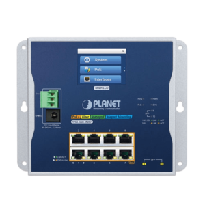Switch Industrial Flat-Type 8 Puertos Gigabit C/PoE 802.3at, 2 Puertos SFP, LCD