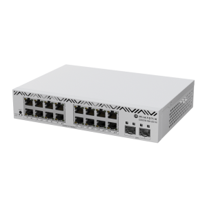 Switch MikroTik con 16 Puertos Gigabit Ethernet / 2 Puertos SFP+ 10G / Filtrado MAC y VLANs / SwOS Configuración Web