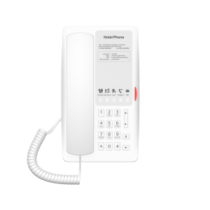 Teléfono IP Hotelero / 2 Líneas SIP / 5 Teclas Programables / Puerto USB-A de Carga / PoE 802.3af / Diseño Blanco / Audio HD Manos Libres