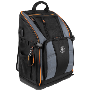 Mochila Profesional para Herramientas / 27 Bolsillos / Acceso Rápido y Estación de Trabajo / Base Moldeada Ancha / Interior Naranja / USB-C / Soporte para Lámpara