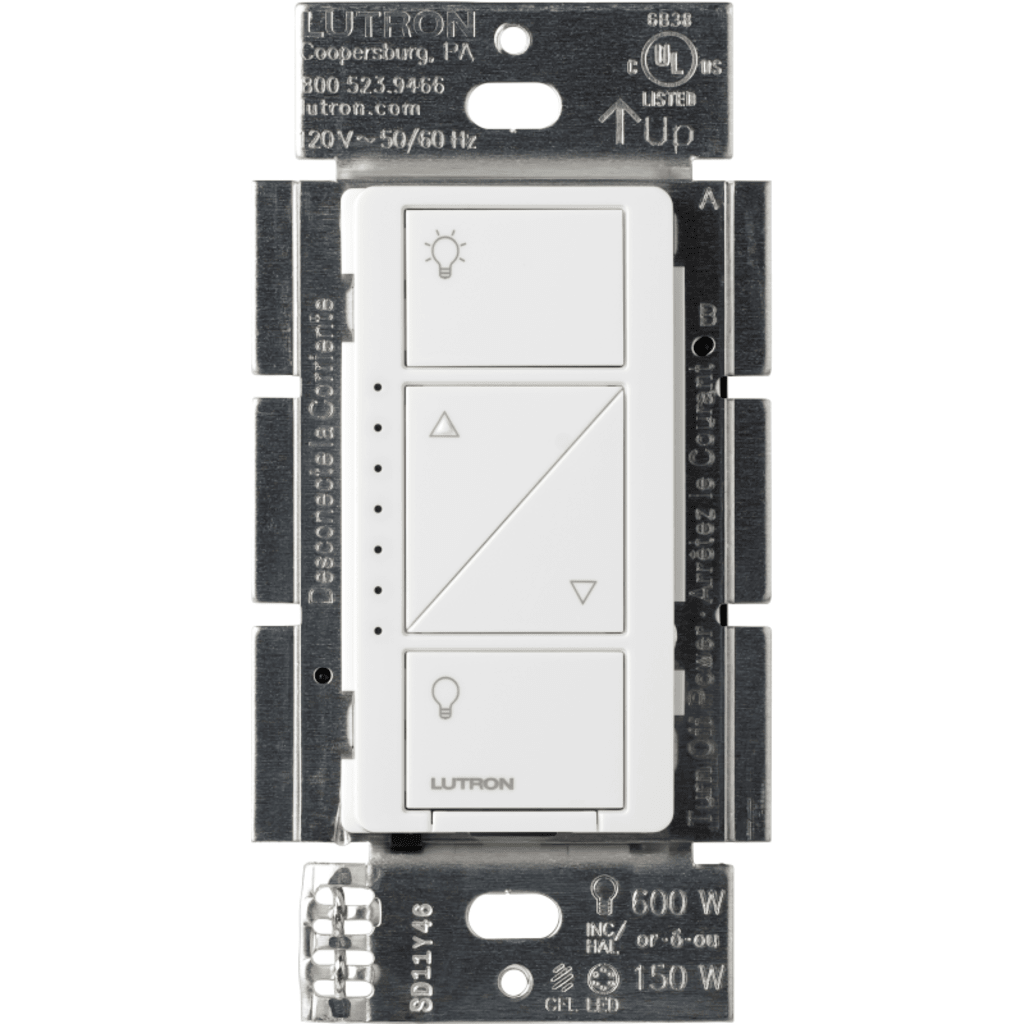 (Caseta Wireless) Atenuador de pared. Aumenta/Disminuye Intensidad de Iluminación. No requiere cable neutro. 150W LED / 600W INC/HAL
