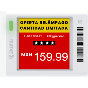 Etiqueta Electrónica de Estantería ESL 1.5" / Pantalla EPD Gráfica Matriz de Puntos 152x152 píxeles / 4 Colores (Negro Blanco Rojo Amarillo) / BLE 5.0 con Encriptación AES-128 / Autonomía 3 Años con 4
