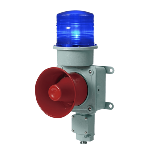Combinación de baliza LED color Azul con sirena electrónica para aplicaciones de la industria pesada  máx.114 dB a 220 VCA