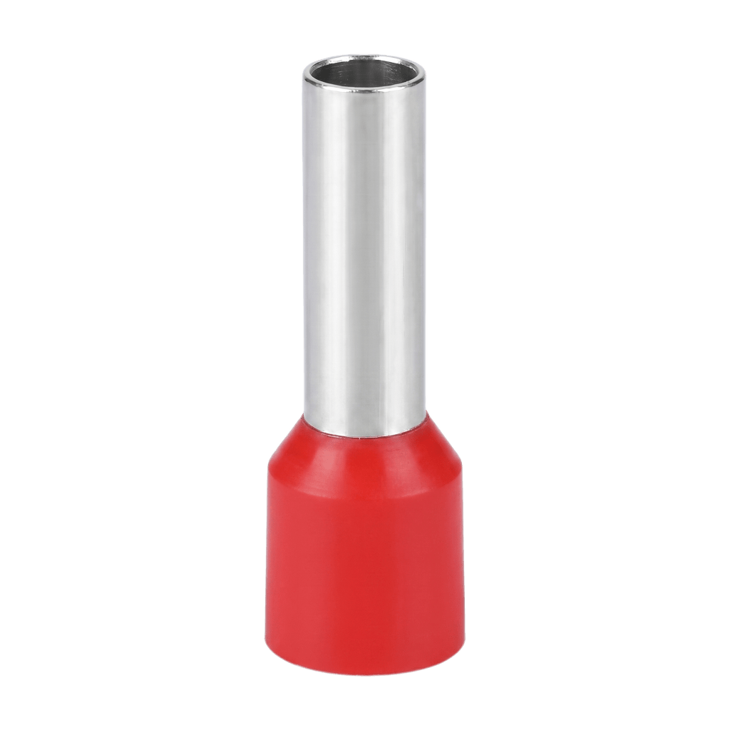 Conector Ferrule | 6AWG | 10mm² | Conductor Latón Estañado | Aislamiento PVC Rojo | 25 Piezas por Bolsa