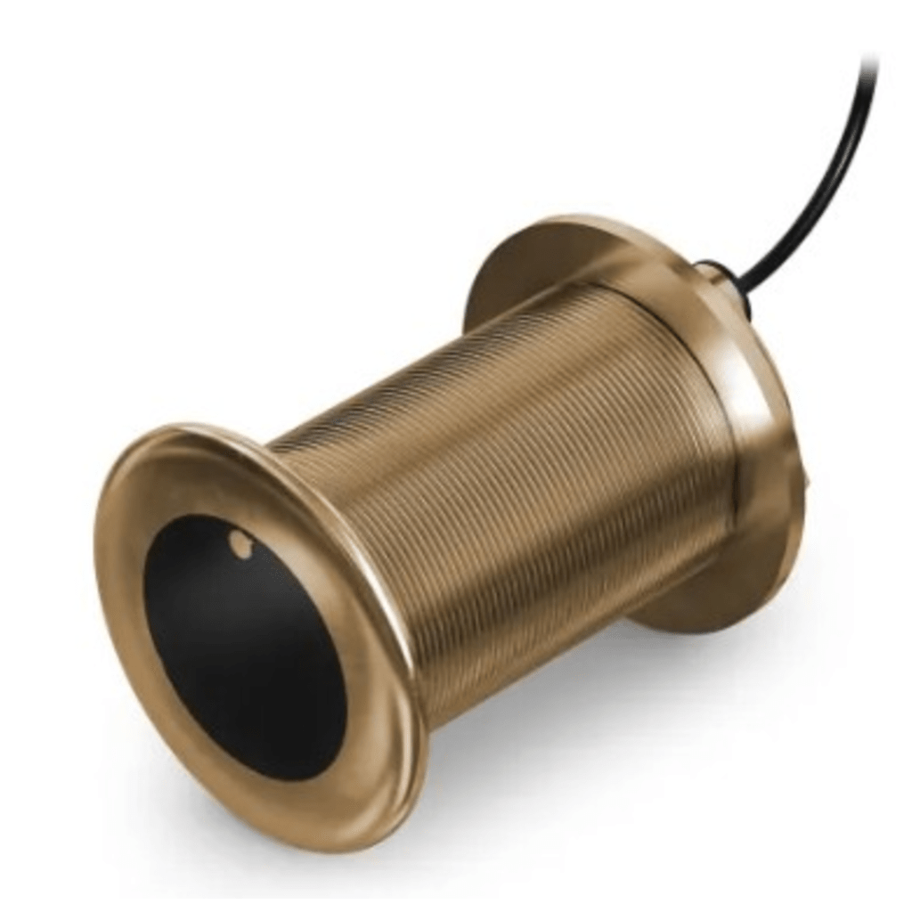 Sonda CHIRP para Navegación Garmin GT12M-THF / Banda Media 85-165 kHz / 350 W / Profundidad Máxima 240 m (Agua Salada) 365 m (Agua Dulce) / Ancho de Haz 24°-16° / Compatible con RapidReturn™ / Cable 15 m / Carcasa de Bronce