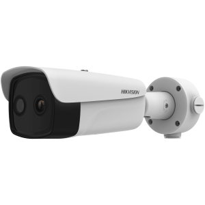 Bala IP Dual / Térmica 25 mm (384 X 288 ) / Óptico 12.4 mm (4 Megapixel) / 100 mts IR / IP67 / PoE / VCA 3.0 / NEMA 4X / Termométrica / Detección de Temperatura y Fuego / Micro SD