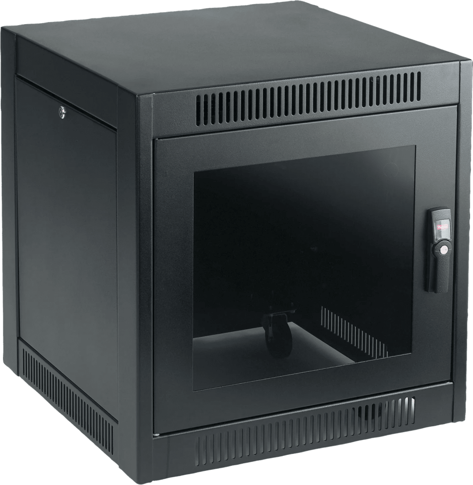 Gabinete SOHO para Oficinas Pequeñas y Home Office, 700 x 600 x 900 mm, Acero Negro, 11U, Ruedas, Sistema de Enfriamiento Pasivo, Puertas con Cerradura, Paneles Laterales Extraíbles