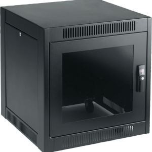 Gabinete SOHO, 11U, 700 x 600 x 600 mm, Acero Negro RAL 9005, Ruedas, Puertas Cerradas, Sistema de Enfriamiento Pasivo, Base Abierta con Respiro, Montaje Bajo Escritorio