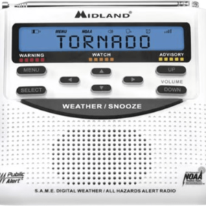 Radio de Alerta Meteorológica WR120, 7 Canales NOAA / Environment Canada, Alerta Sirena 90 dB, Tecnología S.A.M.E., Respaldo de Batería, Certificado Public Alert, Reloj Alarma