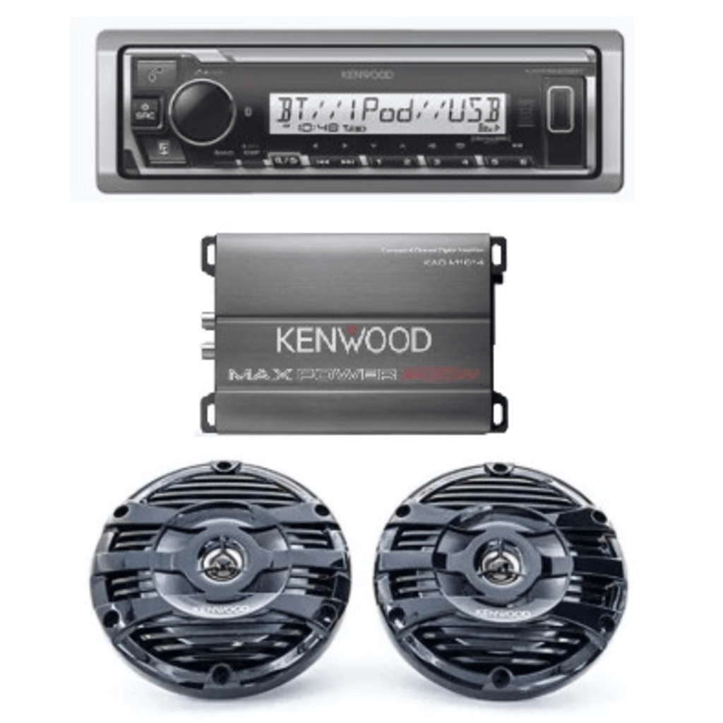 Kit de estéreo con Bluetooth KMR-M332BT | Amplificador KAC-M1814 | más Par de bocinas KFC-1653MRB