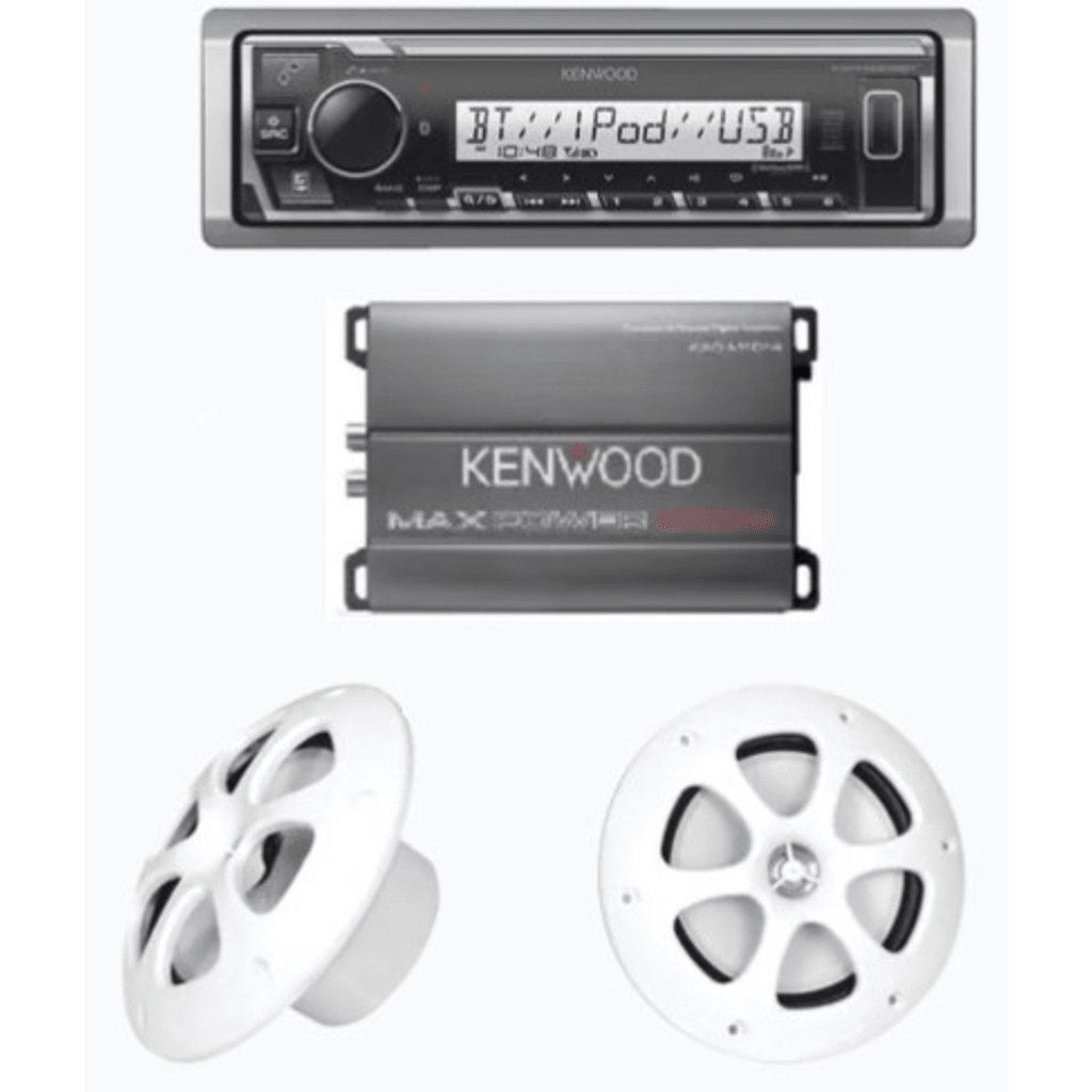 Kit de estereo con Bluetooth KMR-M332BT | Amplificador KAC-M1814 | mas Par de bocinas KFC-1613MRW