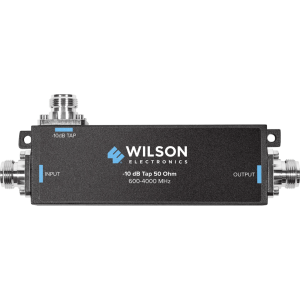 Separador TAP -10 dB con rango de frecuencia de 575 a 6000 MHz. Ideal para separar las antenas a diferentes longitudes de cable coaxial. 50 Ohm. Conectores N Hembra.