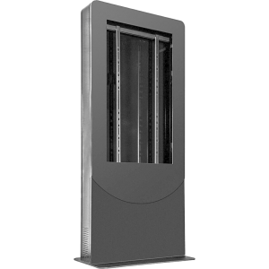 Kiosko modo Vertical para interior color Negro / Soporta Pantallas de 65" hasta 4" de Profundidad / Estructura de Acero con Placa Base 3/8" / 6 Salidas Supresor de Picos UL/cUL / Ventilación Termostática / Puertas de Acceso Se